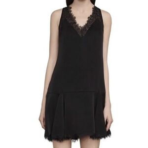 BCBG MAXAZRIA MAMIE SPAGHETTI STRAP SATIN AND LACE TRIMMED DRESS